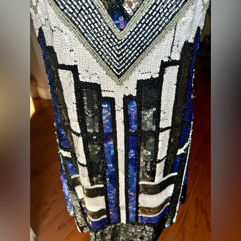Parker Hayden Art-Deco Flapper Style Beaded Sequin Mini-Dress, 8/10 - Picture 8 of 10